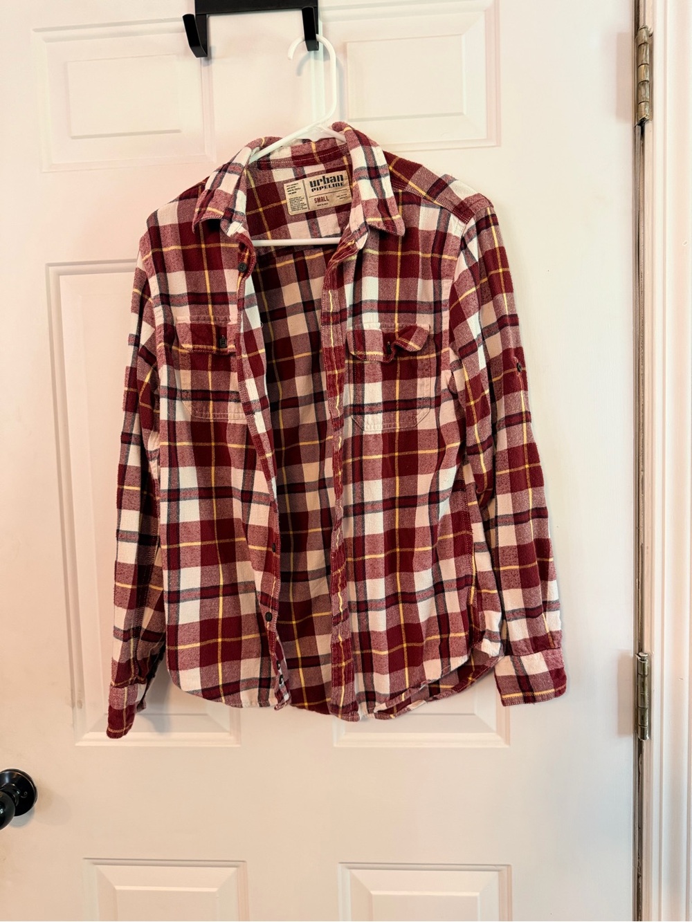 urban pipeline Maroon and White Plaid Button-Down Shirt